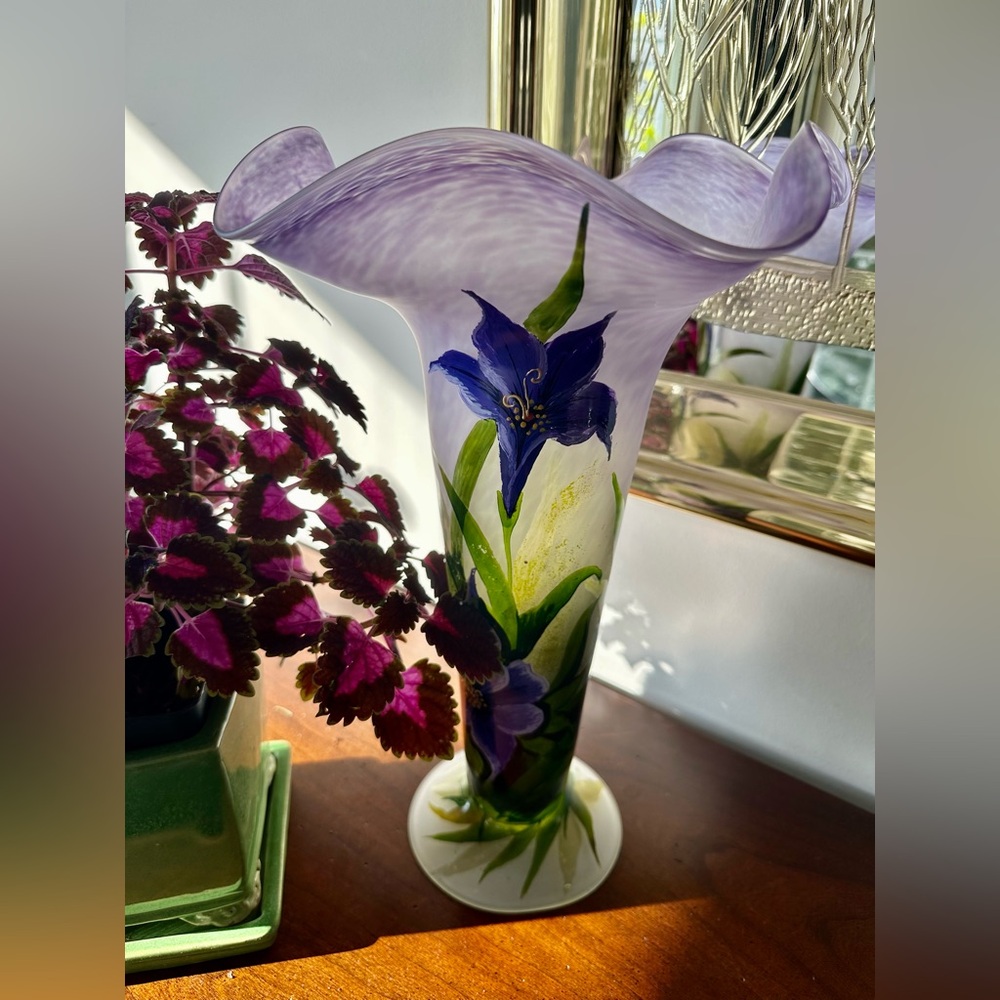 Hand-Painted Purple Floral Glass Vase